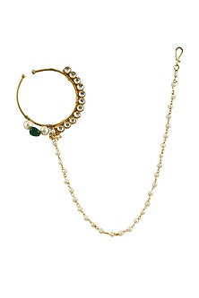 Gold Plated Jadtar Stones & Beads Nose Ring