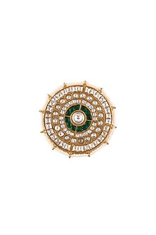 Matte Gold Plated Green Jadtar Stone & Pearl Floral Ring