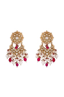 Matte Gold Plated Jadtar Stone & Pearl Dangler Earrings