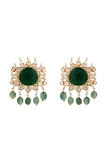 Gold Finish Emerald & Sea Green Bead Dangler Earrings