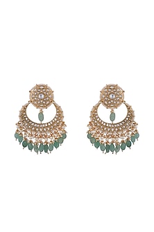 Matt Gold Plated Jadtar Stone & Sea Green Beaded Chandbali Earrings