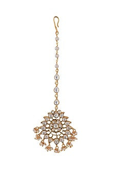 Matt Gold Plated Jadtar Stone Handcrafted Maangtikka