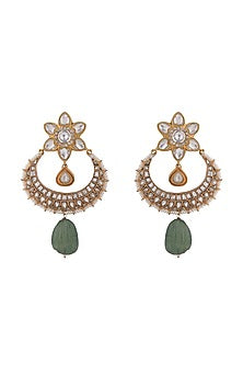 Matt Gold Plated Jadtar Stone & Sea Green Drop Dangler Earrings