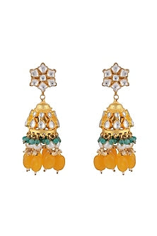 Matt Gold Plated Jadtar Stone Jhumka Earrings