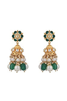 Matt Gold Plated Jadtar Stone & Pearl Jhumka Earrings