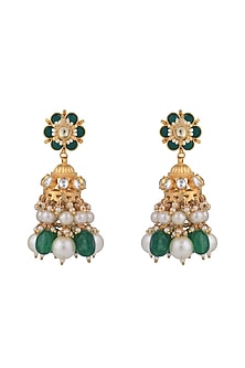 Matt Gold Plated Jadtar Stone & Pearl Jhumka Earrings