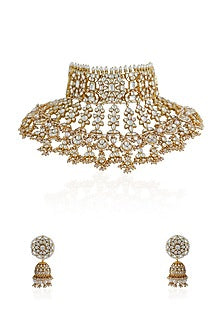 Gold Plated Jadtar Stone & Glass Beaded Necklace Set