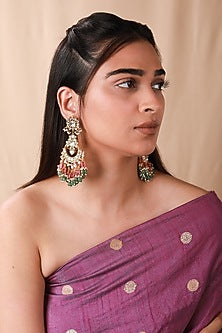Gold Plated Jadtar Stone & Glass Beaded Necklace Set