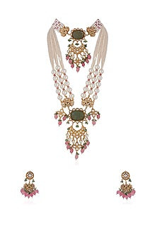 Gold Plated Pearl & Beaded Long Necklace Set