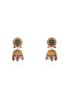 Gold Plated Mehendi Green Carved Stone & Beaded Necklace Set