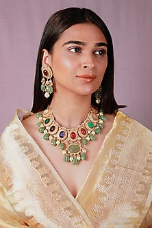 Gold Plated Pearl & Beaded Necklace Set
