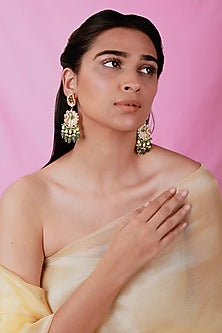 Gold Plated Pearl & Beaded Peacock Choker Necklace Set