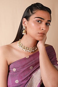 Gold Plated Pearl & Beaded Choker Necklace Set