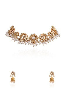 Gold Plated Pearl & Beaded Choker Necklace Set