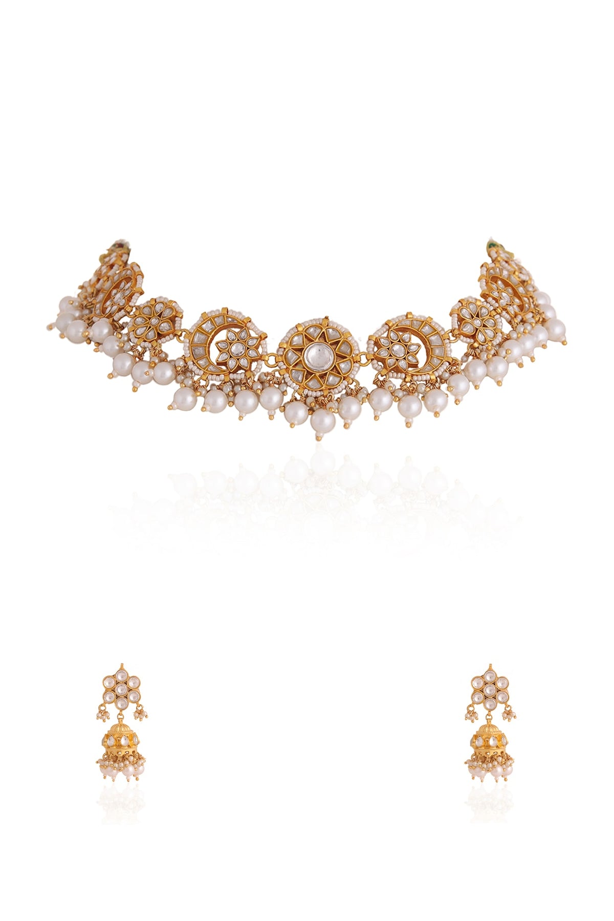 Gold Plated Pearl & Beaded Choker Necklace Set