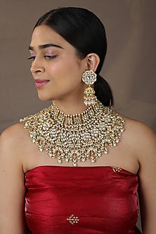Gold Plated Pearl & Beaded Choker Necklace Set