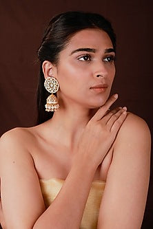 Gold Plated Pearl & Beaded Jhumka Earrings