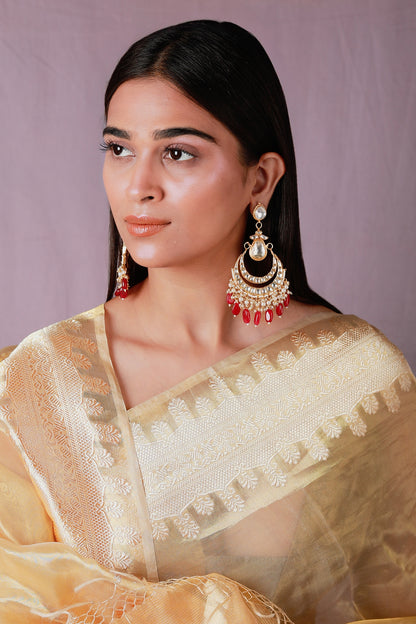 Gold Plated Pearl & Beaded Chandbali Earrings