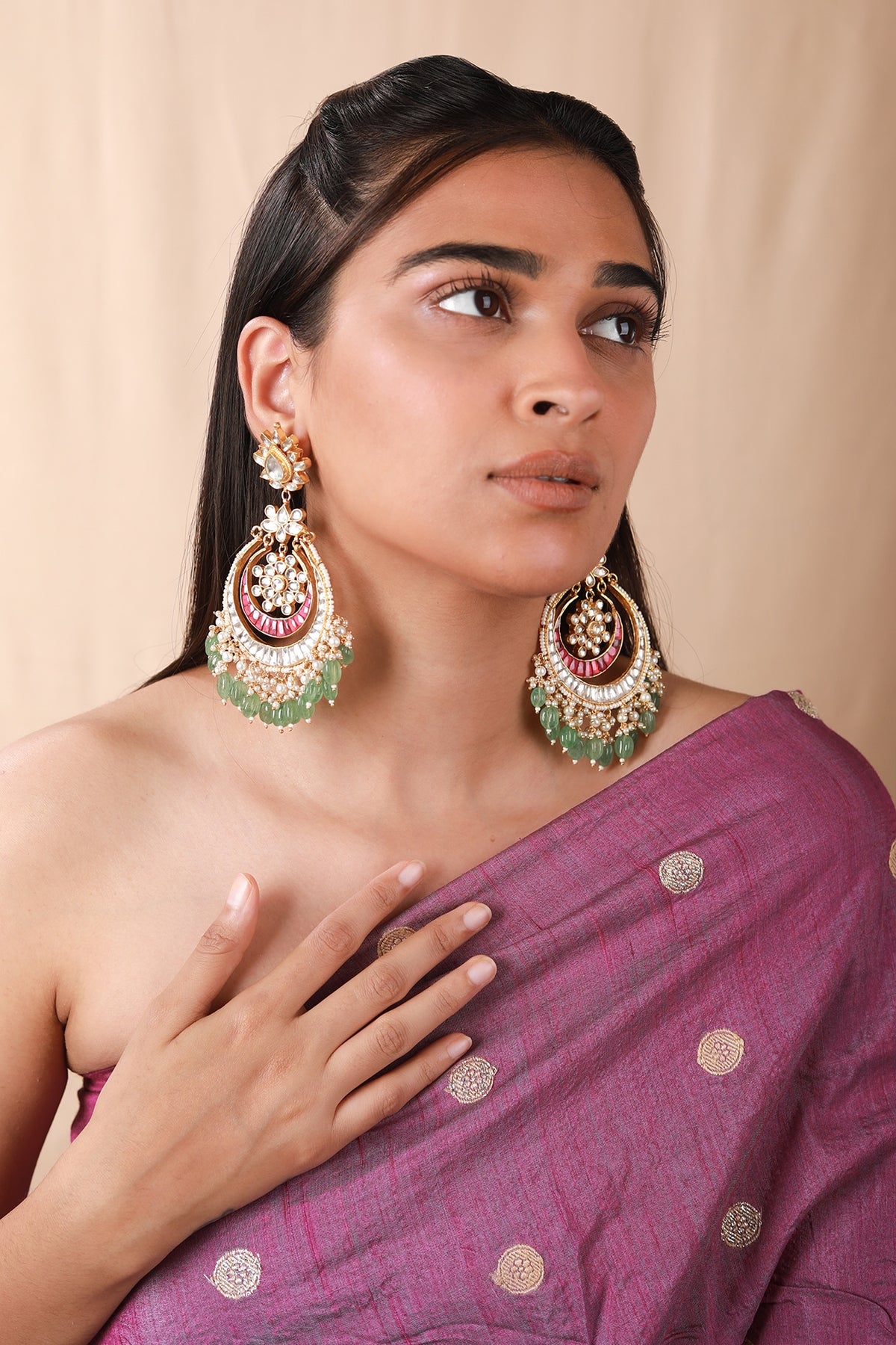 Gold Plated Pearl & Beaded Chandbali Earrings