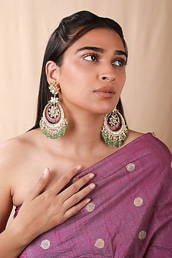 Gold Plated Pearl & Beaded Chandbali Earrings