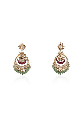 Gold Plated Pearl & Beaded Chandbali Earrings