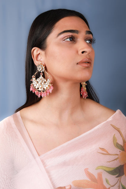 Gold Plated Pearl & Beaded Chandbali Earrings