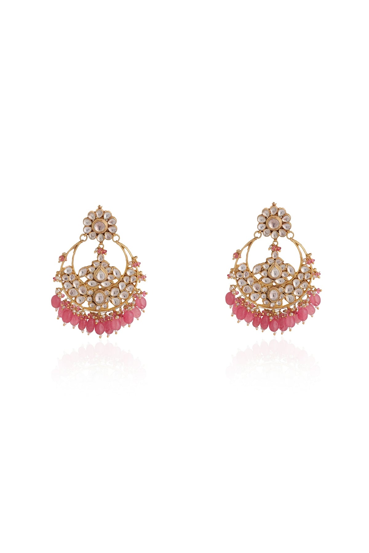 Gold Plated Pearl & Beaded Chandbali Earrings