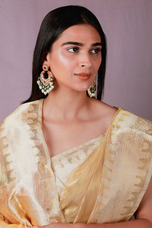 Gold Plated Pearl & Beaded Chandbali Earrings