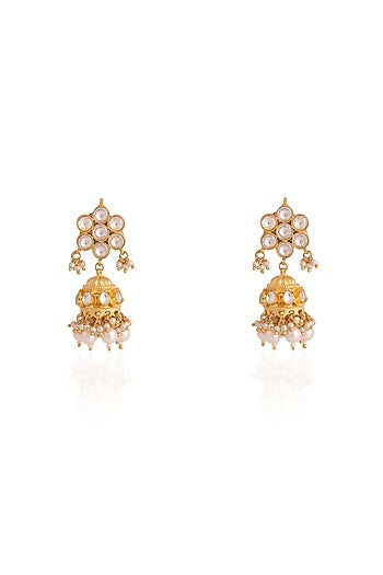 Gold Plated Pearl & Beaded Jhumka Earrings