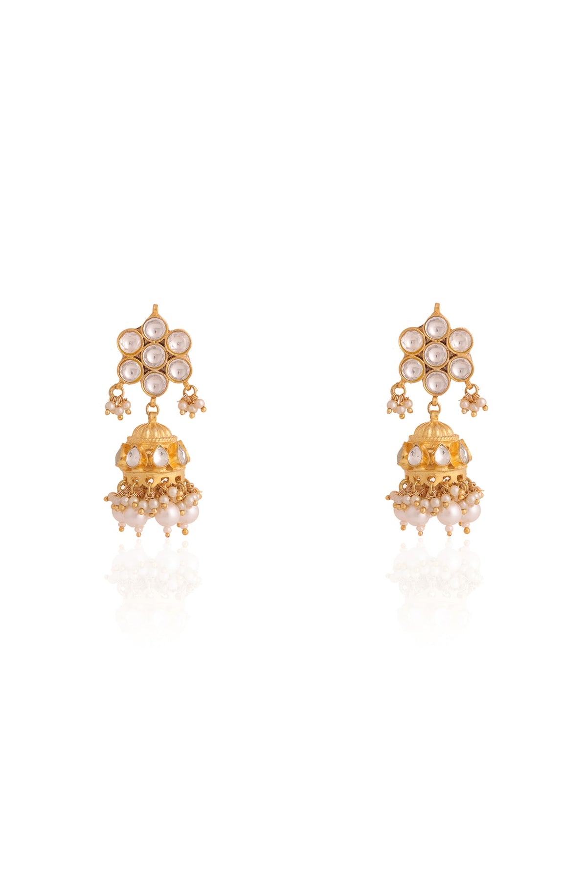 Gold Plated Pearl & Beaded Jhumka Earrings