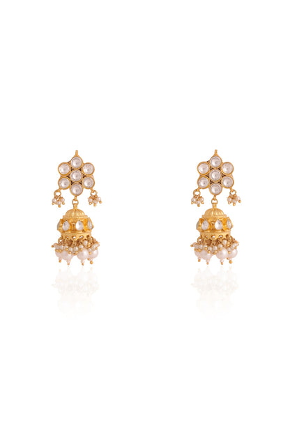 Gold Plated Pearl & Beaded Jhumka Earrings