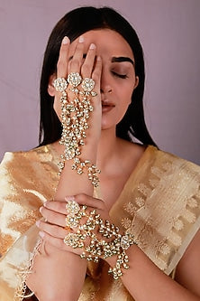 Gold Plated Pearl & Beaded Hathphool