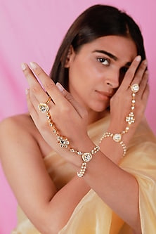Gold Plated Pearl & Beaded Hathphool