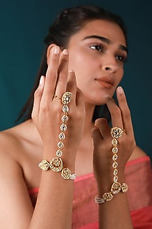 Gold Plated Pearl & Beaded Hathphool