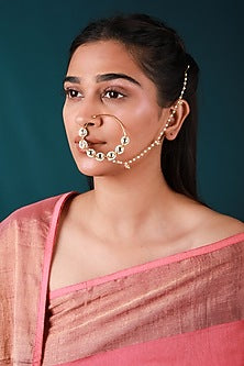 Gold Plated Pearl & Beaded Nath