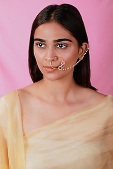 Gold Plated Pearl & Beaded Nath