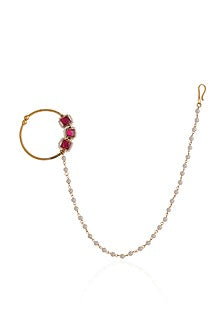 Gold Plated Pearl & Beaded Nath