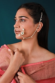 Gold Plated Pearl & Beaded Nath