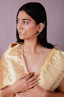 Gold Plated Pearl & Beaded Nath