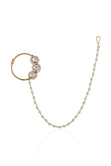 Gold Plated Pearl & Beaded Nath
