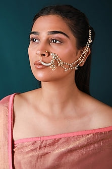 Gold Plated Pearl & Beaded Nath