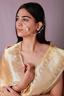 Gold Plated Pearl & Beaded Nath