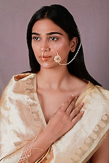 Gold Plated Pearl & Beaded Floral Nath