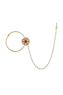 Gold Plated Pearl & Beaded Floral Nath