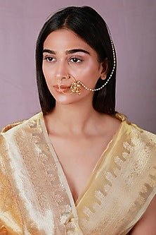 Gold Plated Pearl & Beaded Nath