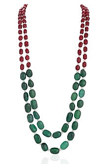 Gold Plated Emerald & Ruby Tumble Beaded Mala