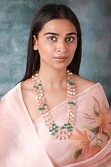 Gold Plated Rose Quartz & Beaded Mala