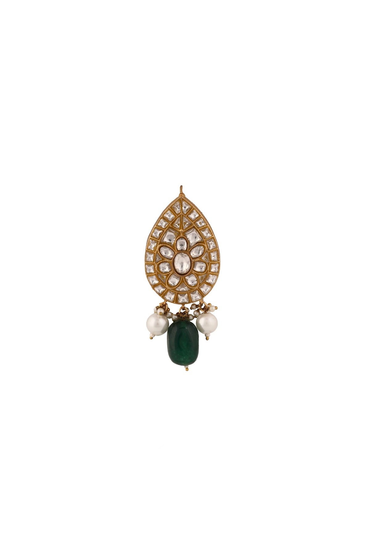 Matte Gold Plated Jadtar Stone & Green Bead Brooch