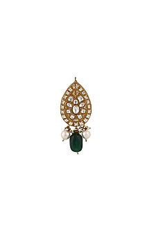 Matte Gold Plated Jadtar Stone & Green Bead Brooch