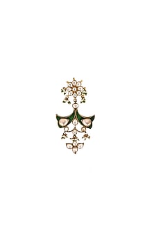 Matte Gold Plated Green Jadtar Stone & Pearl Brooch